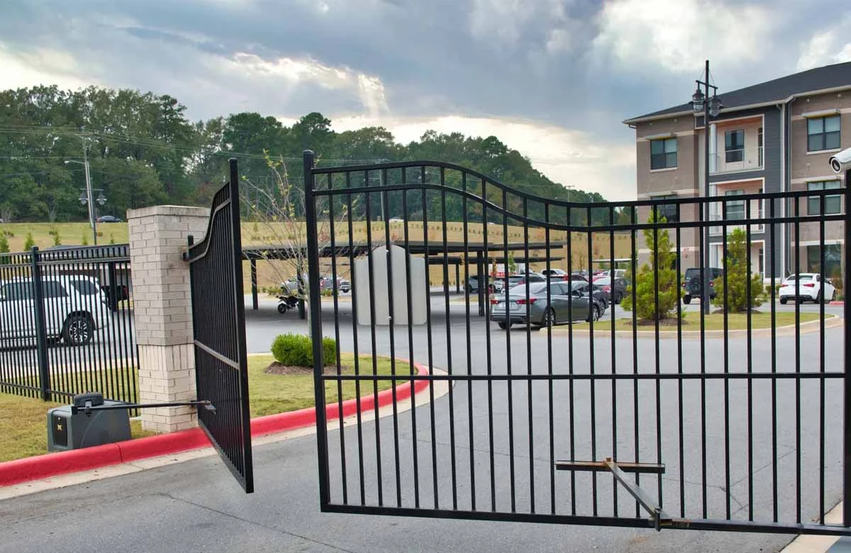 A sleek, automated electric gate enhancing security and convenience for residential entry in Houston.